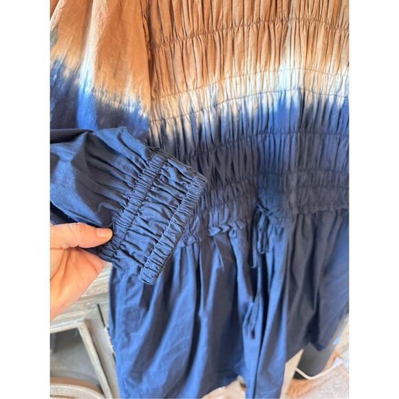 Apiece Apart Aldea Smocked Mini Dress Dipped Shibori Organic Cotton Size Medium - Picture 4 of 12